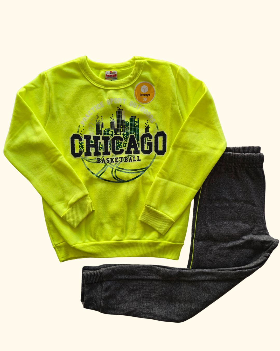 Conjunto blusão e calça jogger neon Chicago estampa 3D