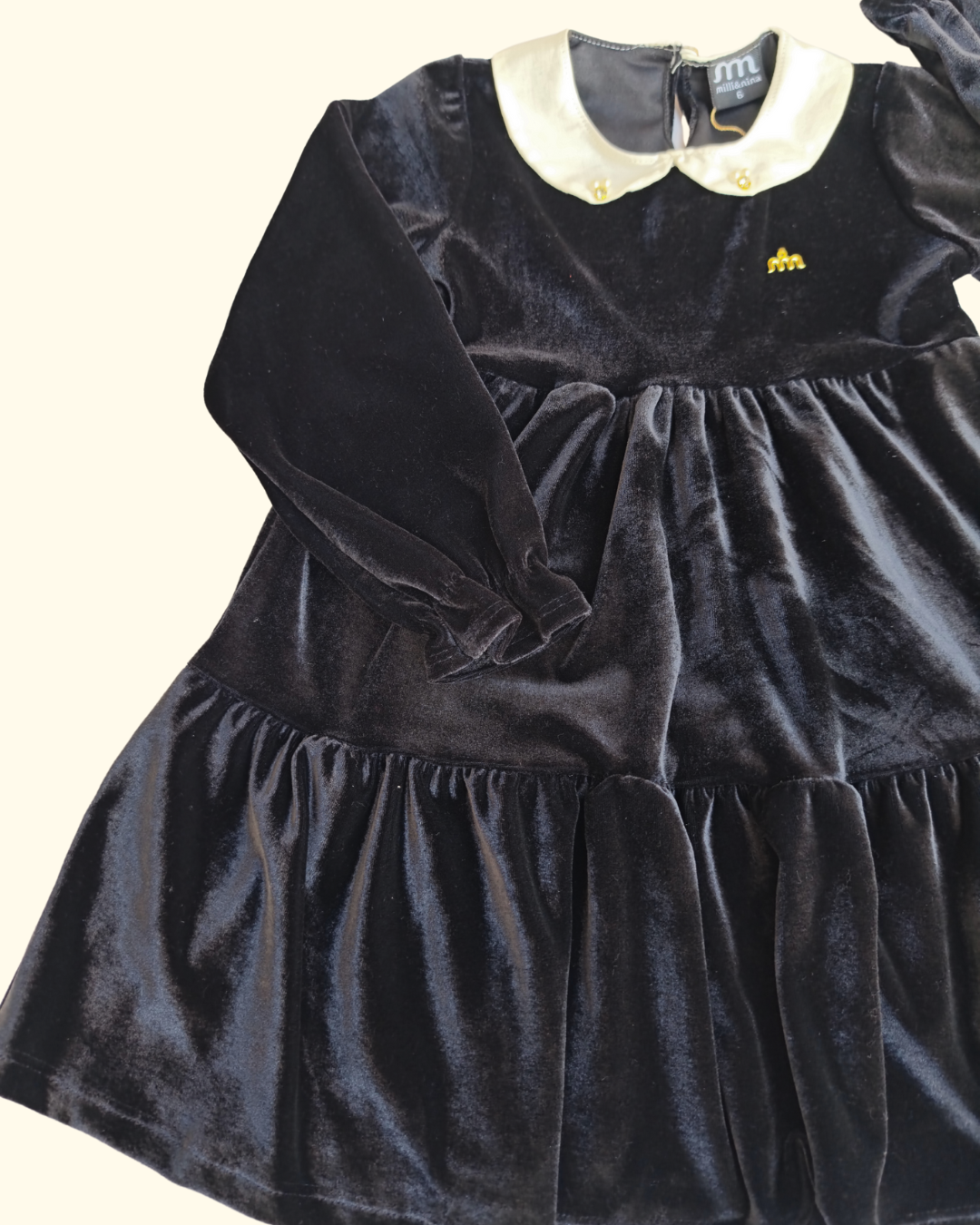 Vestido Manga Longa Menina- Preto Veludo Alemão