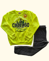Conjunto blusão e calça jogger neon Chicago estampa 3D