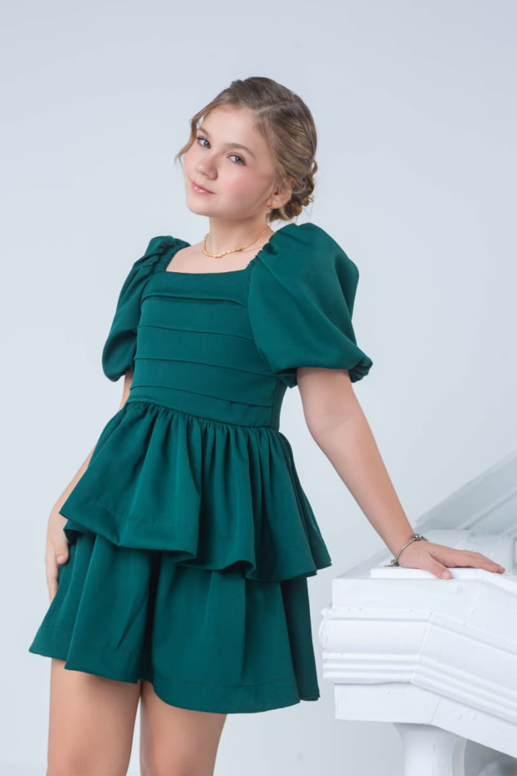 Vestido Rodado com Babados - Verde Folha