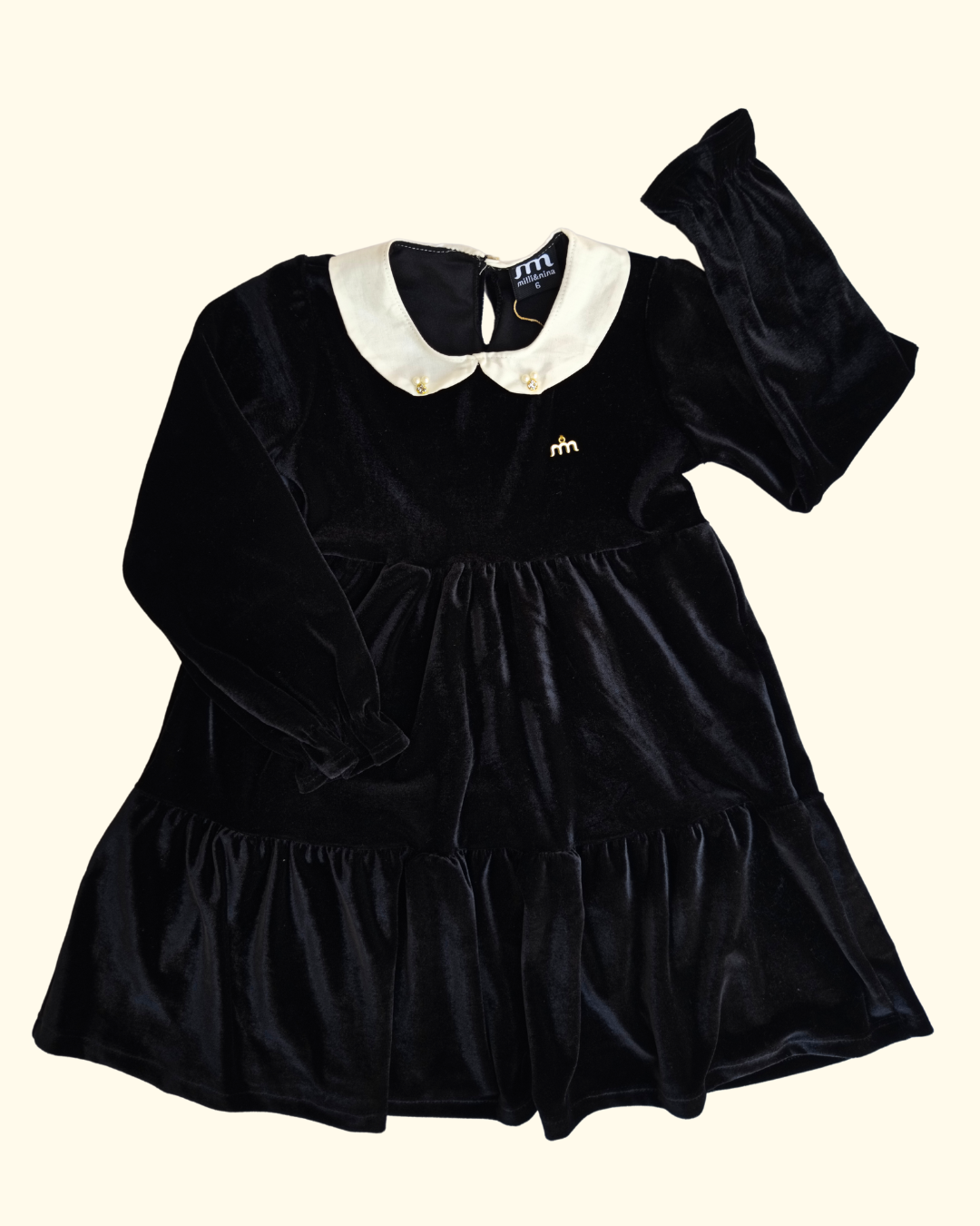 Vestido Manga Longa Menina- Preto Veludo Alemão