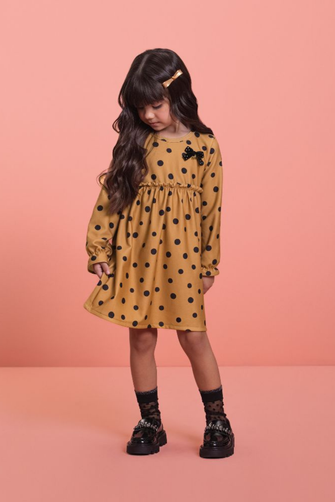 Vestido Manga Longa Menina- Doce de Leite Poá