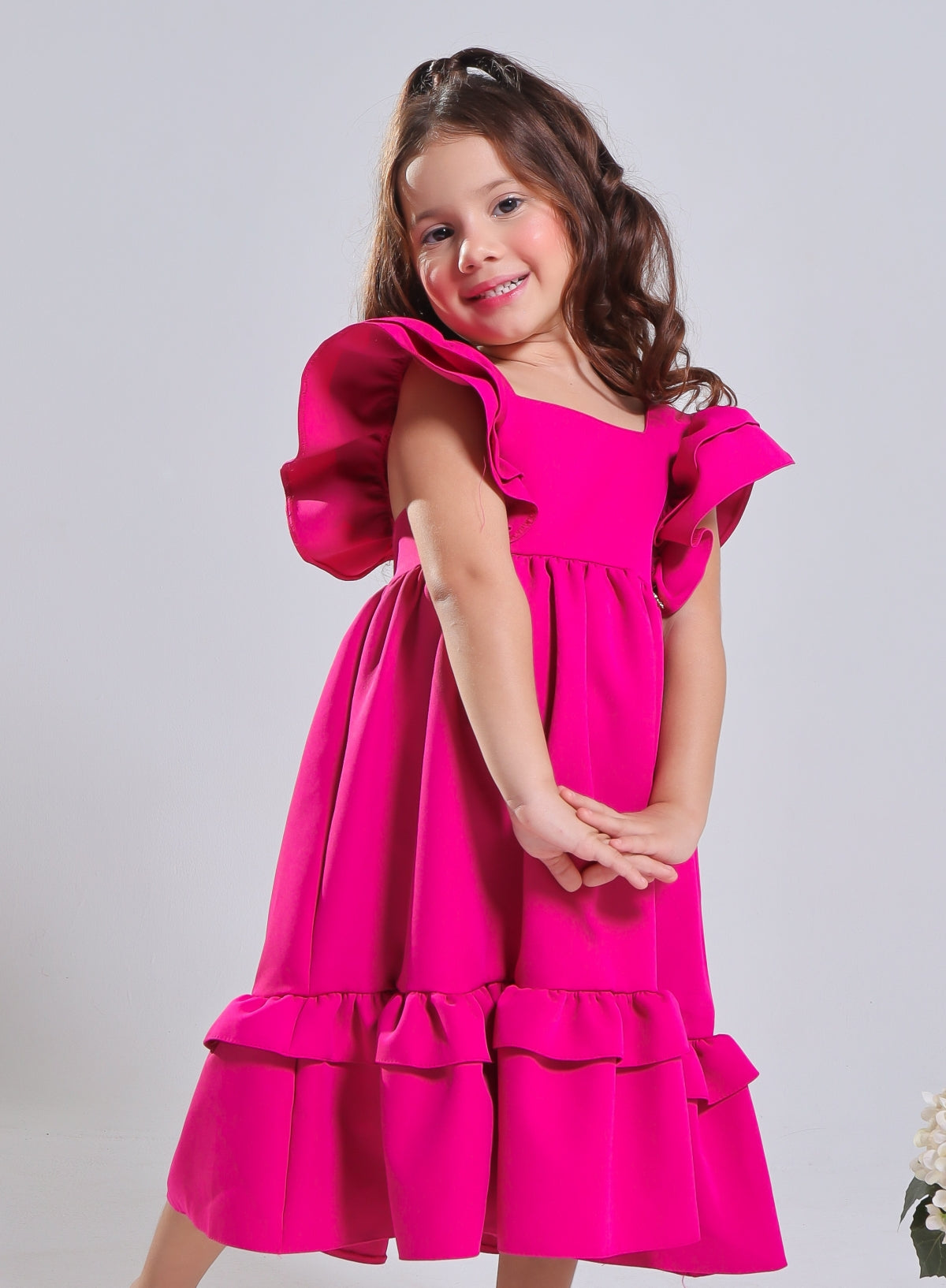 Vestido Rodado com  Babados-Pink