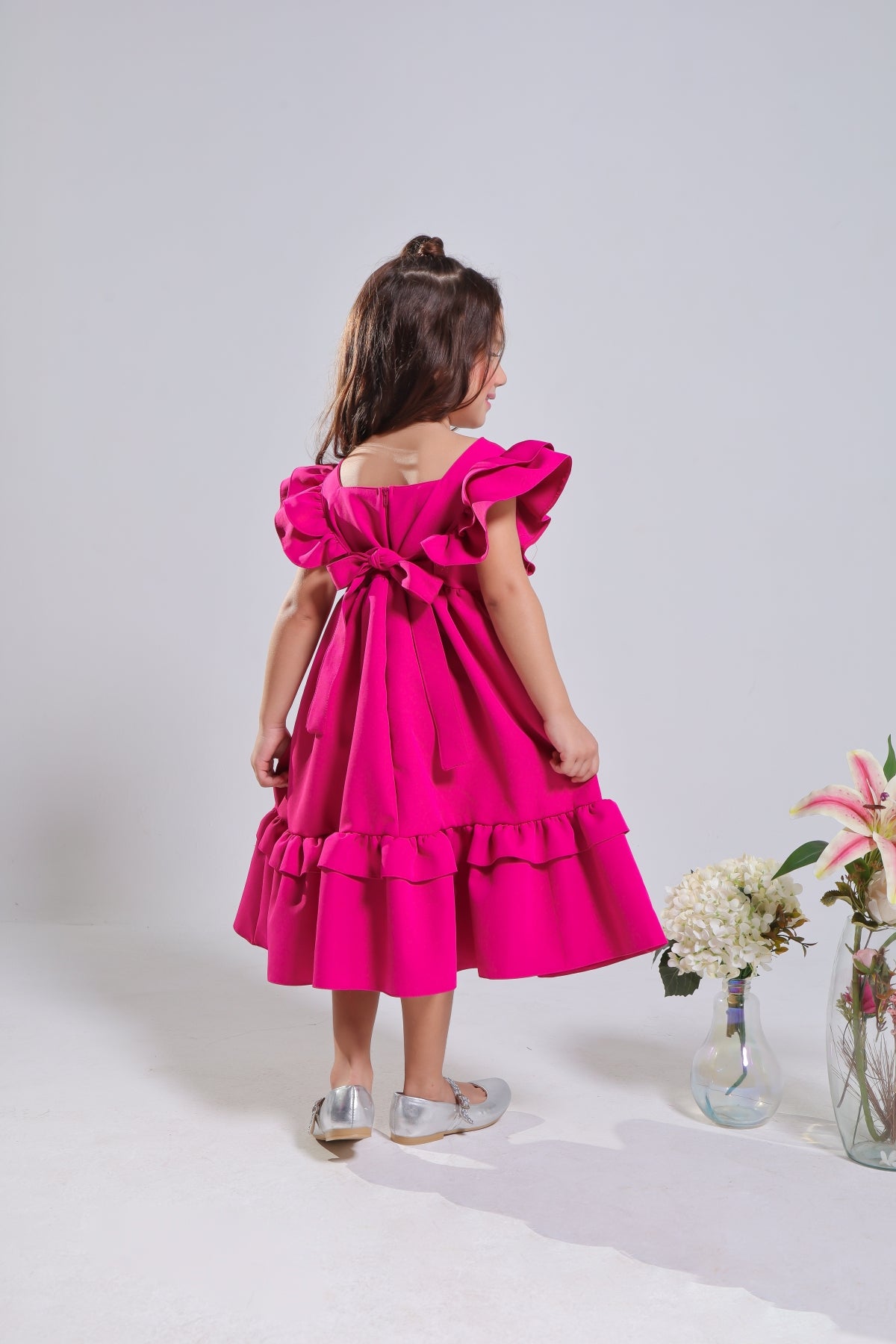 Vestido Rodado com  Babados-Pink