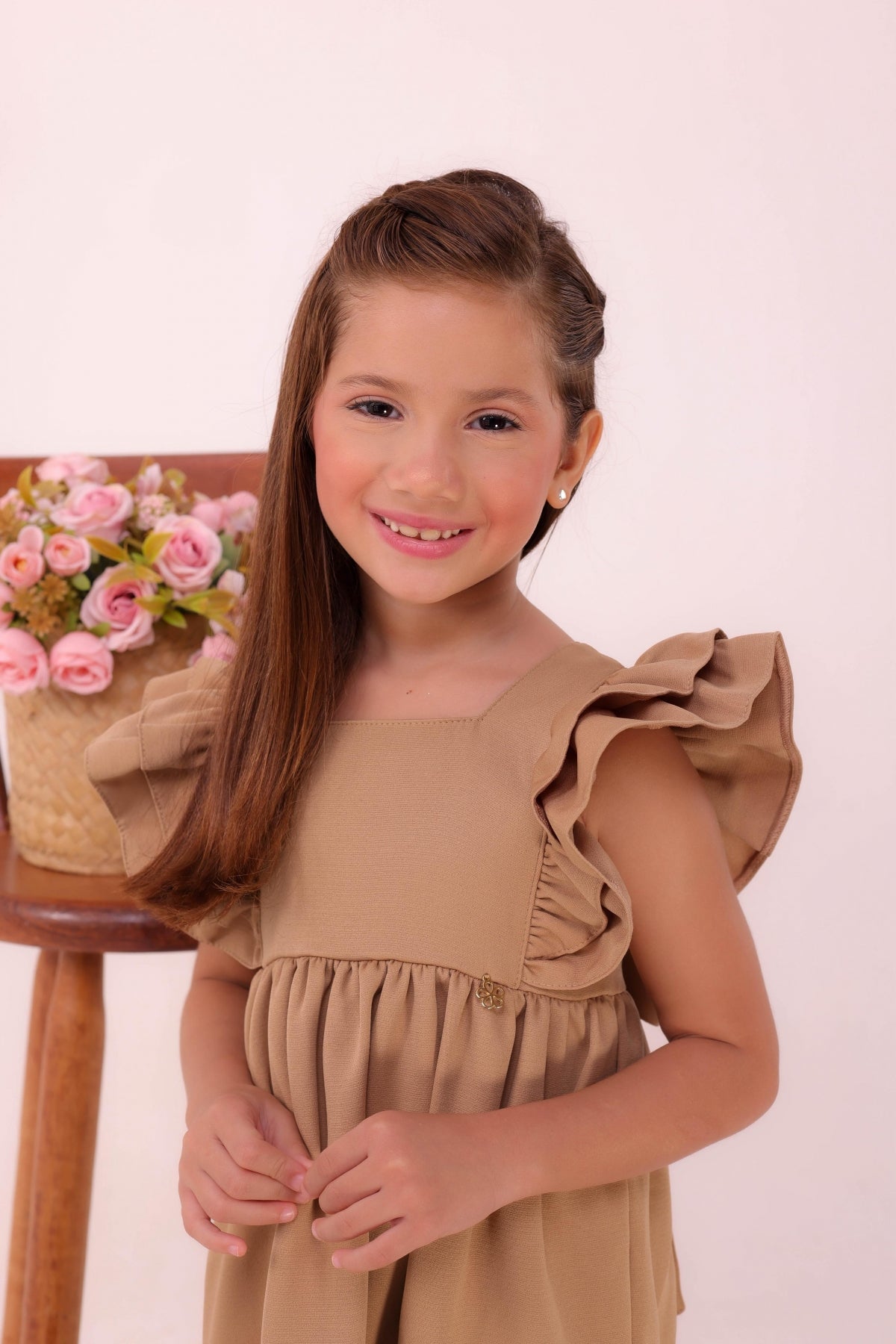 Vestido Rodado com Babados- Nude