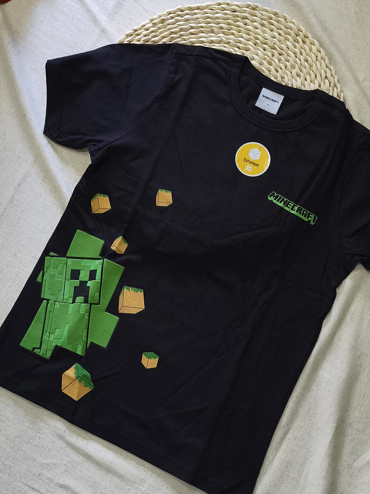 Camiseta Minecraft -Preta Estampa 3D