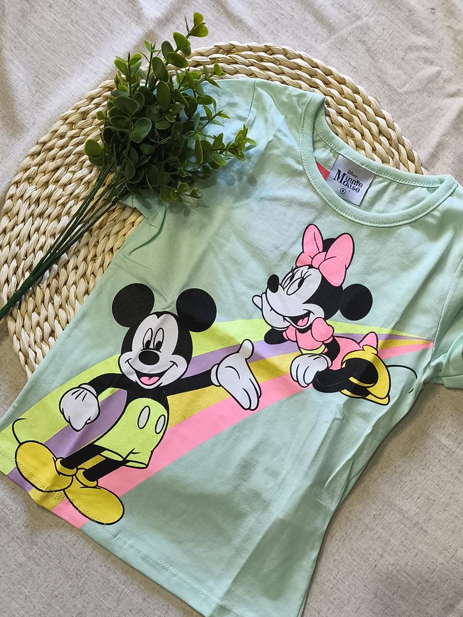 Camiseta feminina Mickey arco-íris