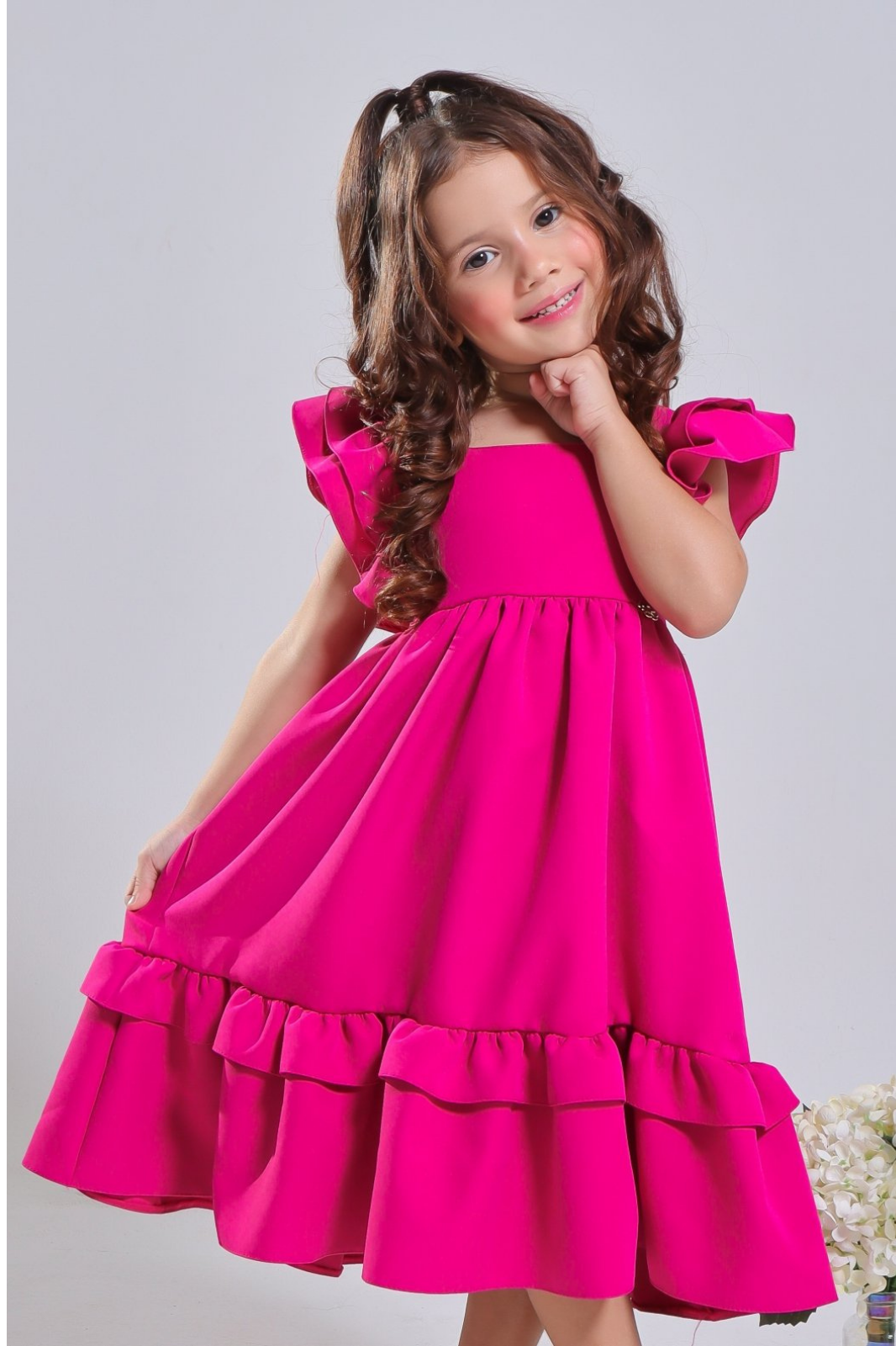 Vestido Rodado com  Babados-Pink