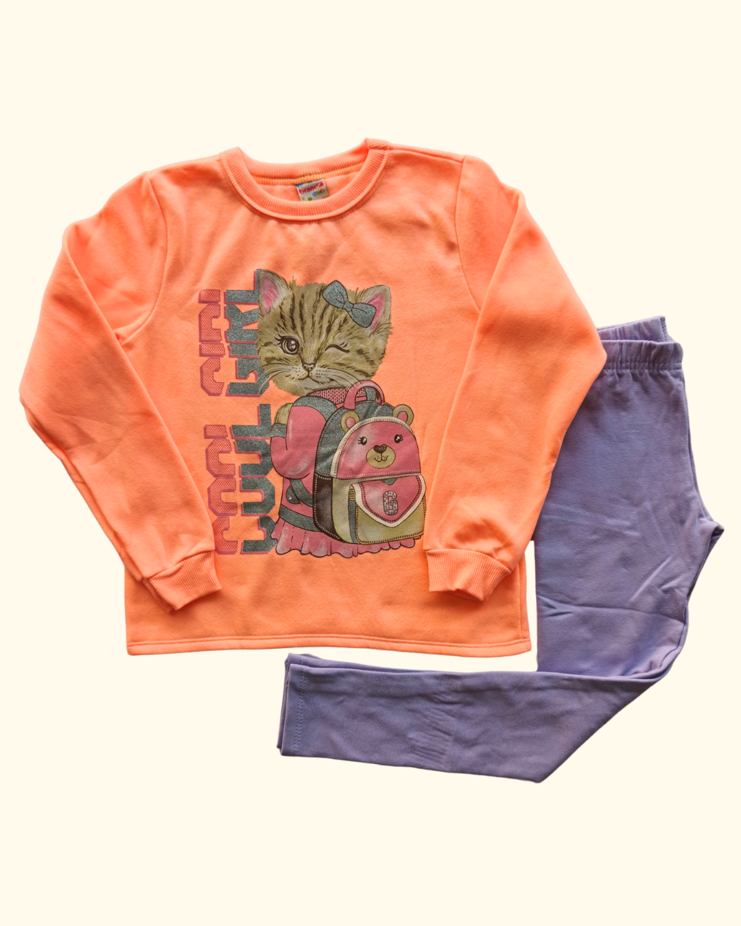 Conjunto blusão e calça legging estampa gato
