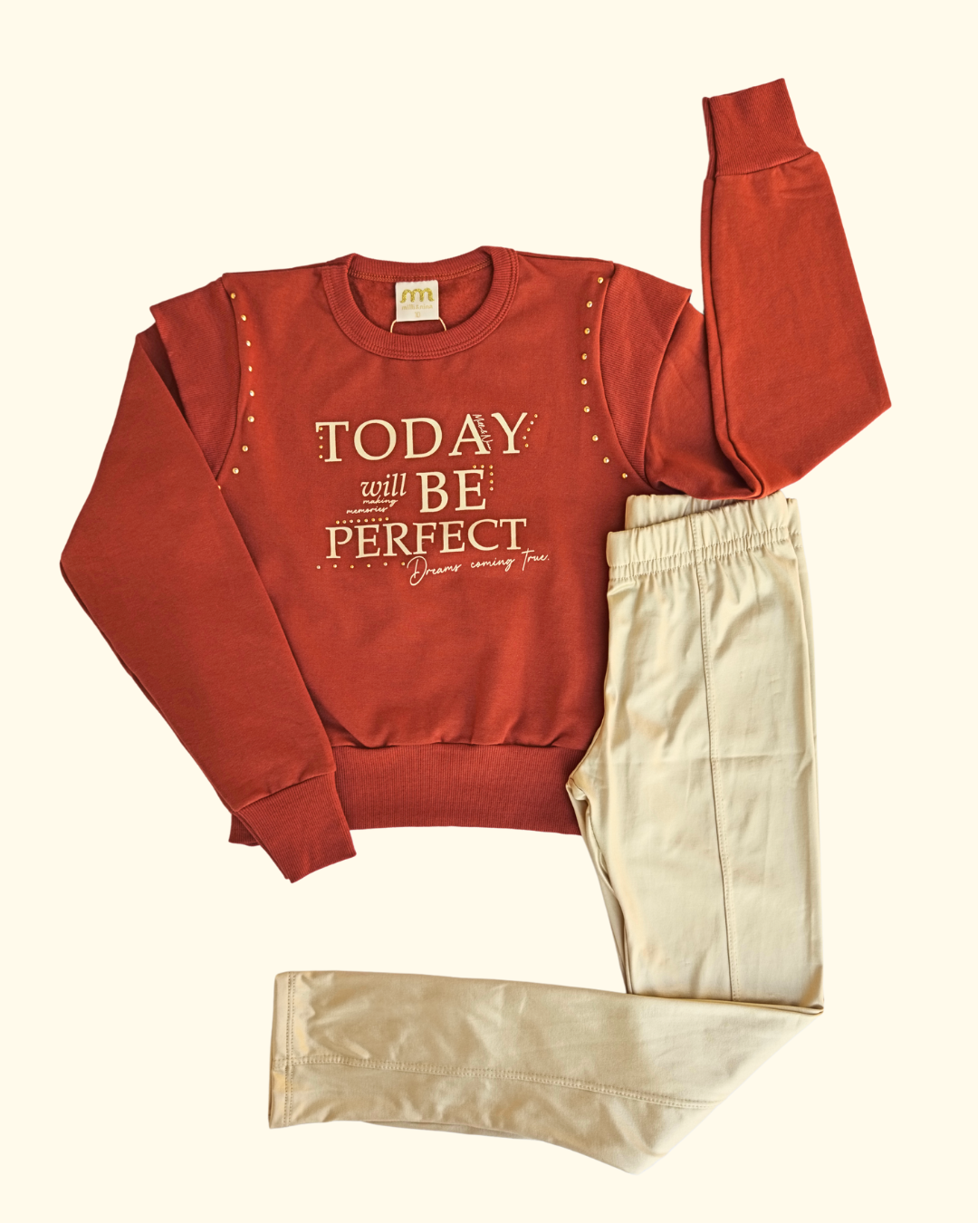 Conjunto Menina - Blusão Marrom e Legging Dourada