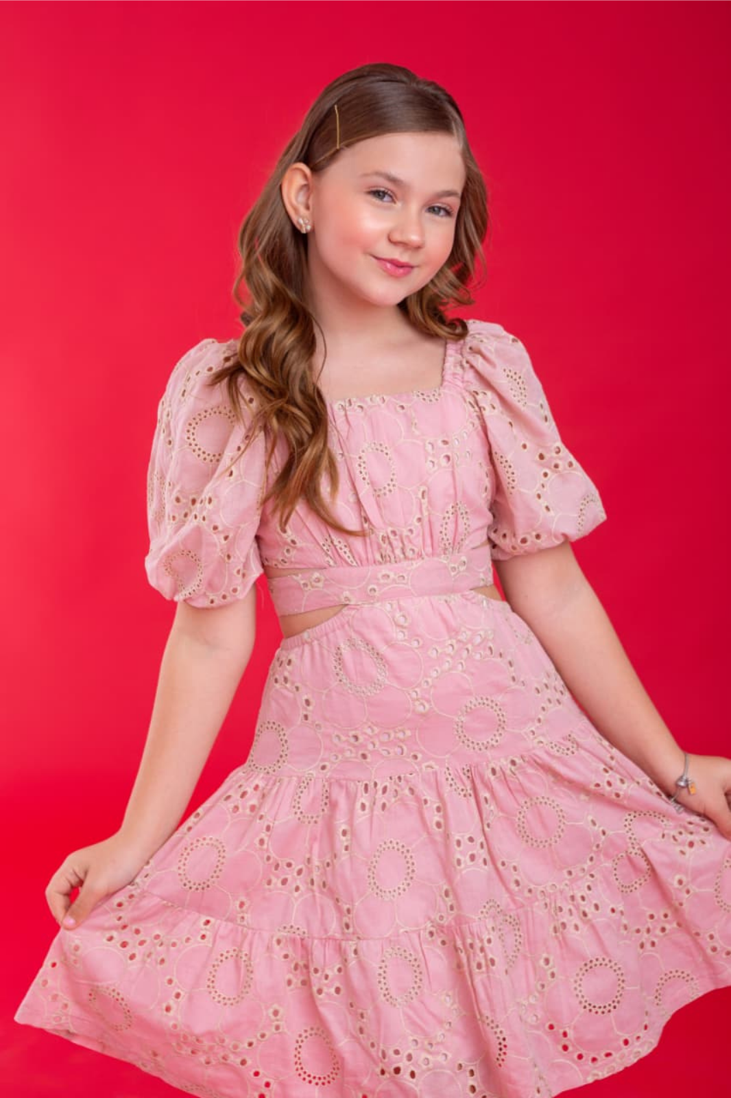 Vestido Flores em Lese - Rosê