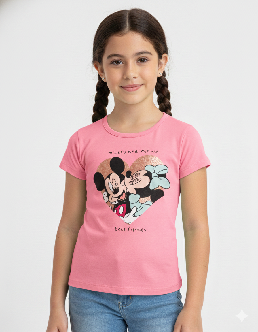 Camiseta Mickey e Minnie- Rosa