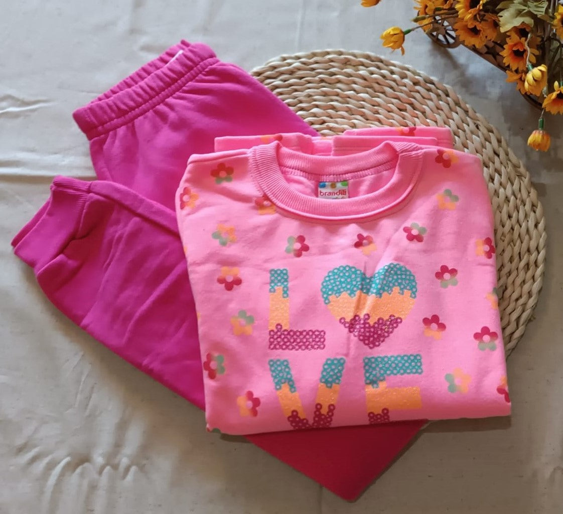 Conjunto blusão e calça rosa- Love