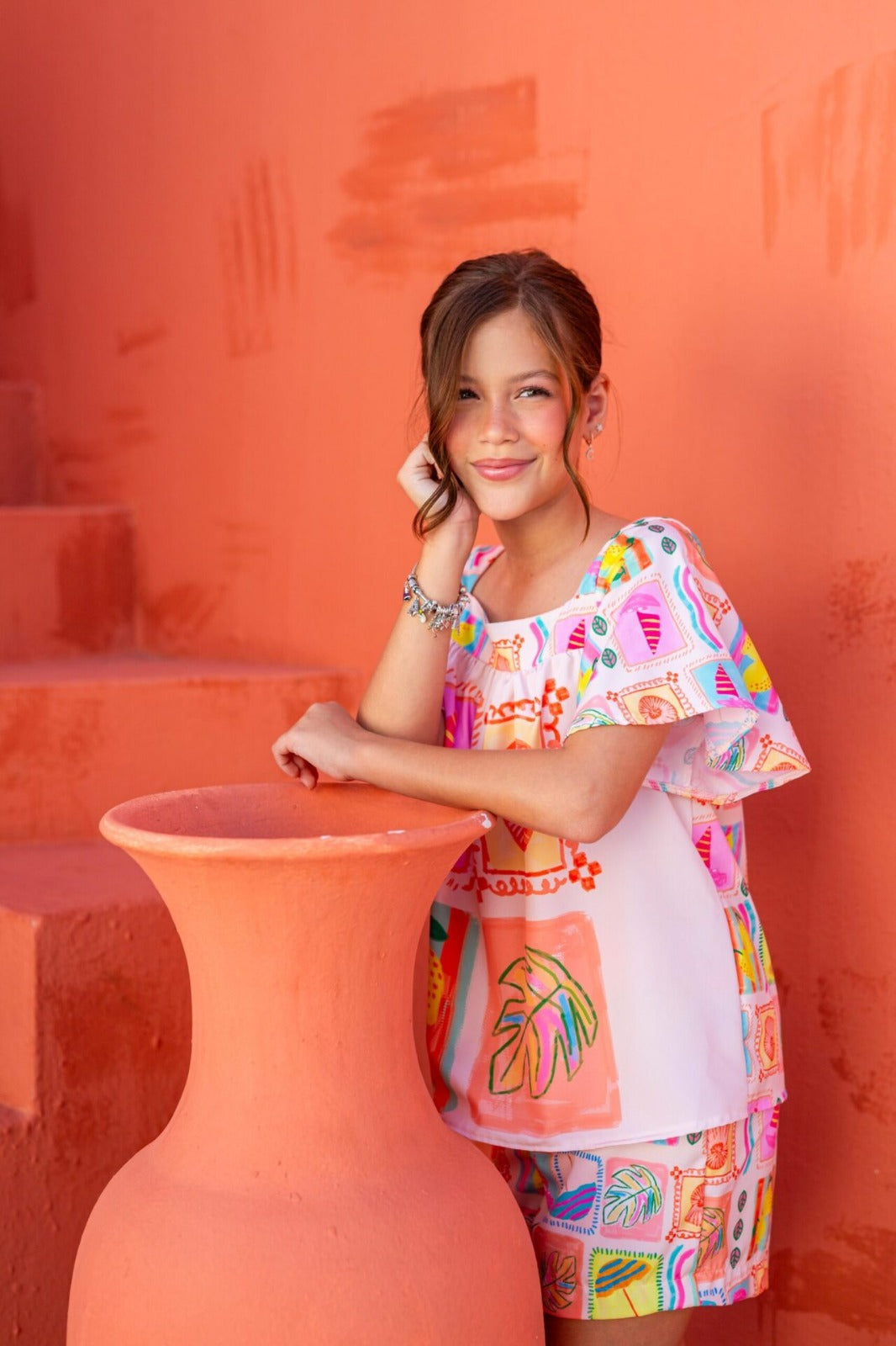 Conjunto Menina - Rosa Estampa Praiana
