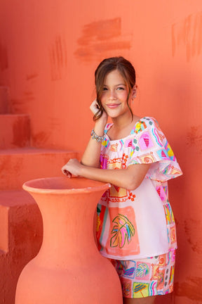 Conjunto Menina - Rosa Estampa Praiana