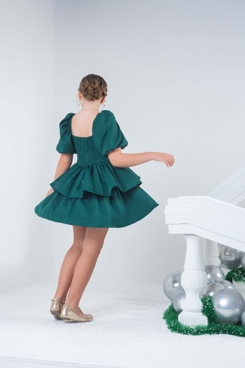 Vestido Rodado com Babados - Verde Folha