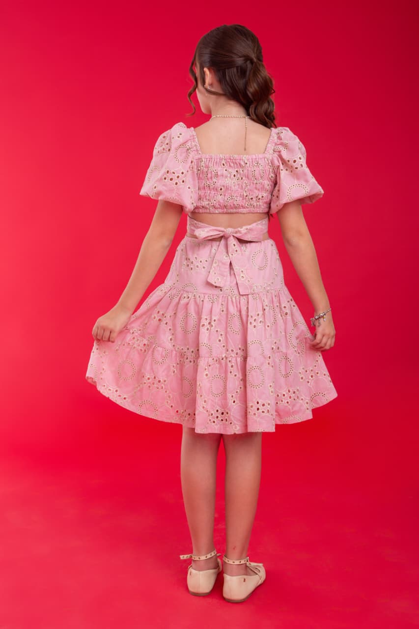 Vestido Flores em Lese - Rosê