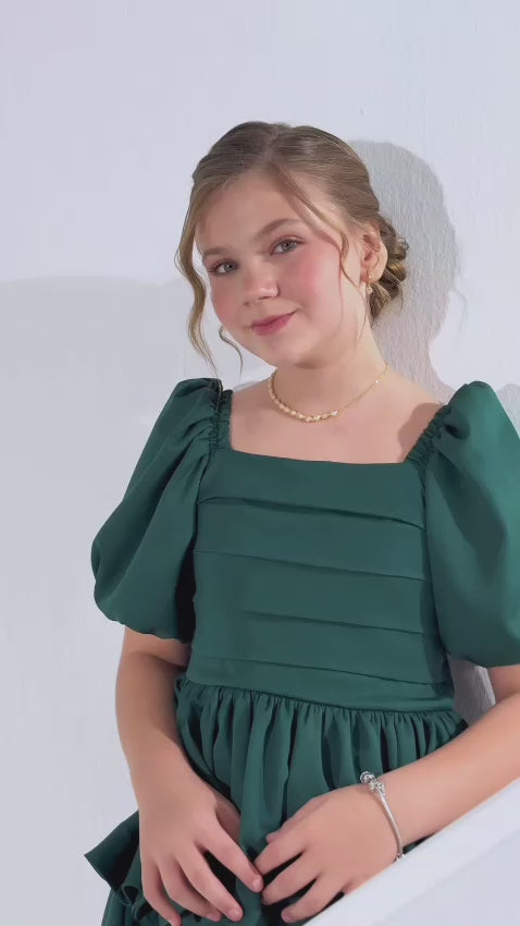 Vestido Rodado com Babados - Verde Folha