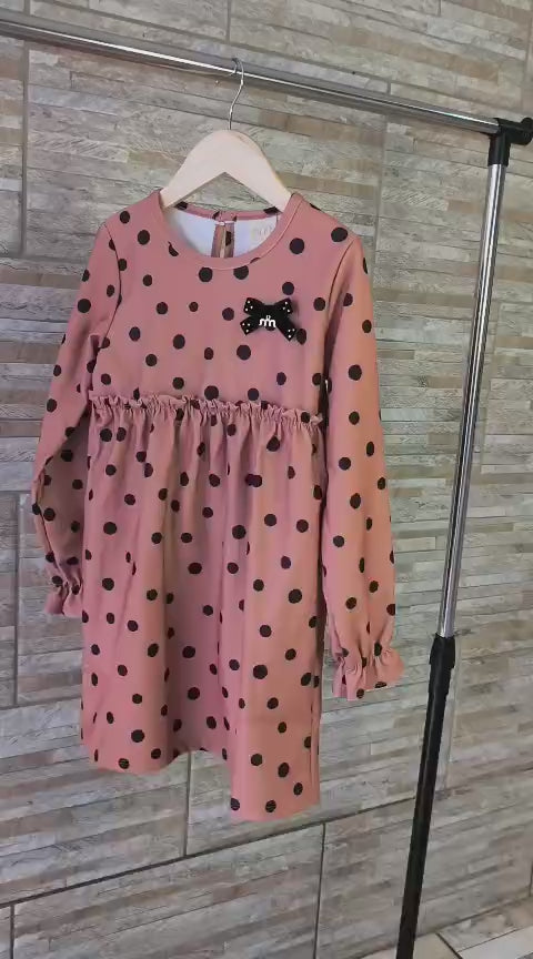 Vestido Poá- Nude Manga Longa