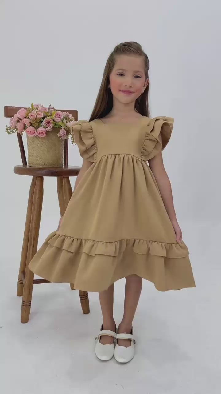 Vestido Rodado com Babados- Nude