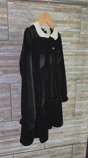 Vestido Manga Longa Menina- Preto Veludo Alemão
