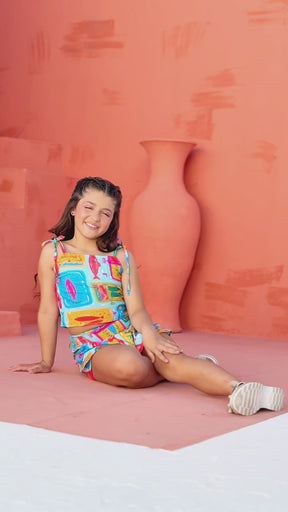 Conjunto Menina - Azul e Rosa Estampa Sardinhas